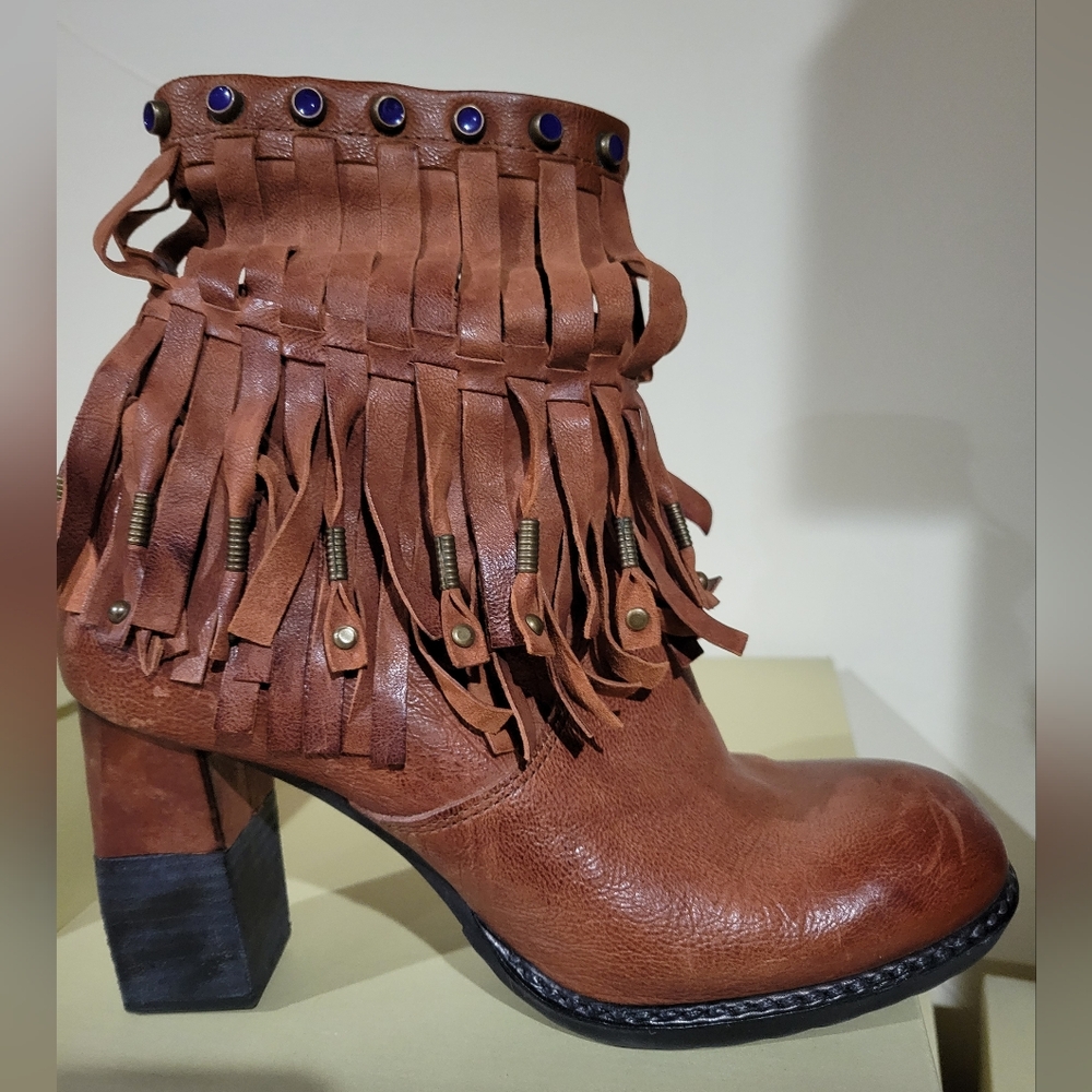 Retro A.S.98 Fringe Beaded Ankle Heel Boots 40/41